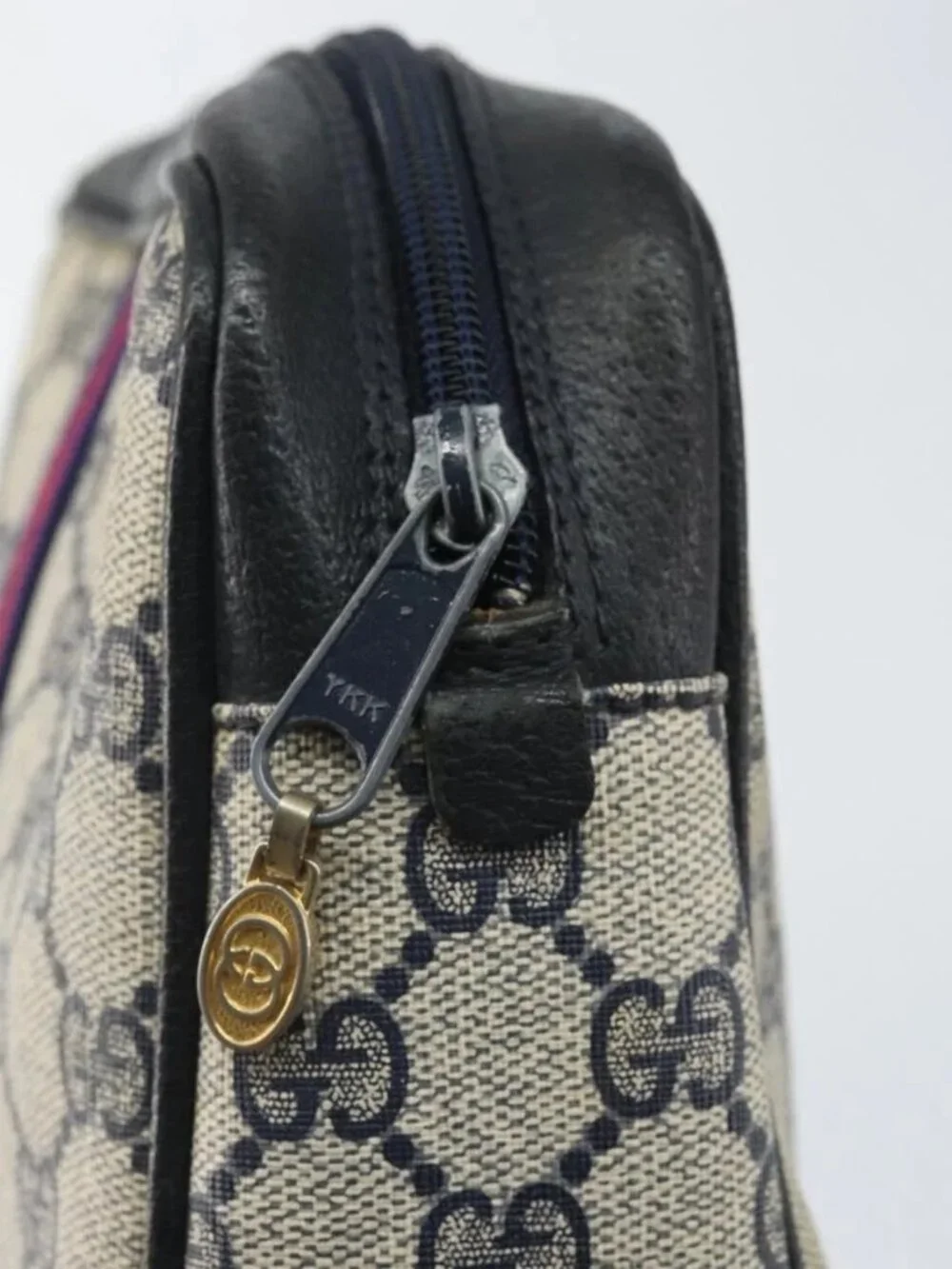 GUCCI GG Supreme Sherry Line Clutch Bag PVC Navy Gold 010 378 Auth BA10258